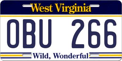 WV license plate OBU266