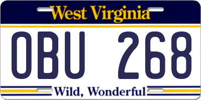 WV license plate OBU268
