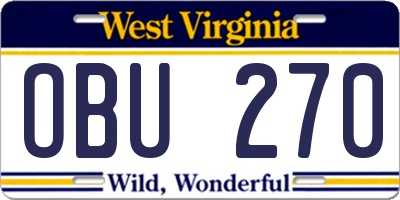 WV license plate OBU270