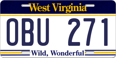 WV license plate OBU271