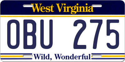 WV license plate OBU275