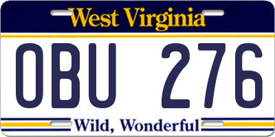 WV license plate OBU276