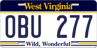 WV license plate OBU277