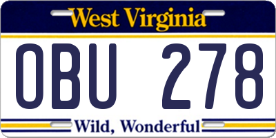 WV license plate OBU278