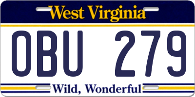 WV license plate OBU279