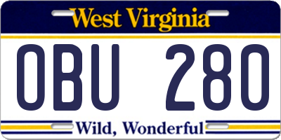 WV license plate OBU280