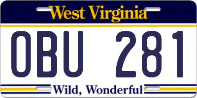 WV license plate OBU281
