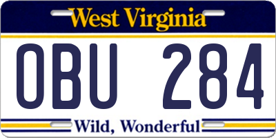 WV license plate OBU284