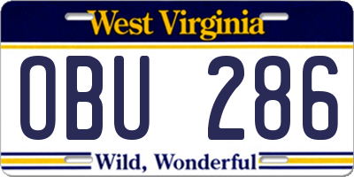 WV license plate OBU286