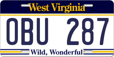 WV license plate OBU287