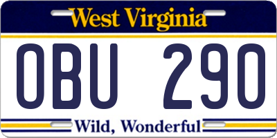 WV license plate OBU290