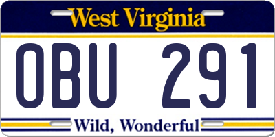WV license plate OBU291