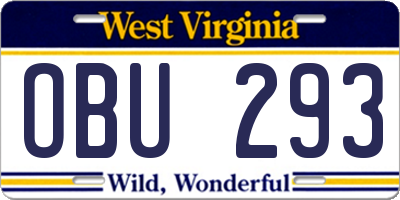 WV license plate OBU293