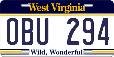 WV license plate OBU294