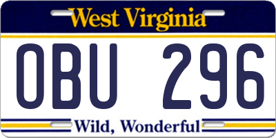 WV license plate OBU296