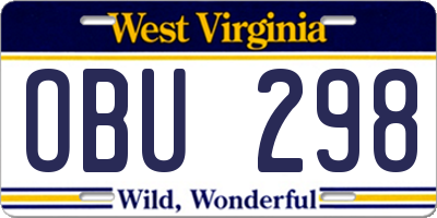 WV license plate OBU298