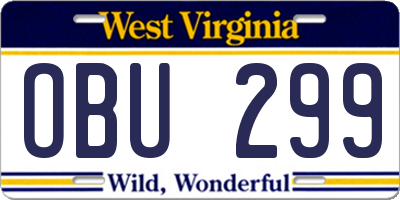 WV license plate OBU299