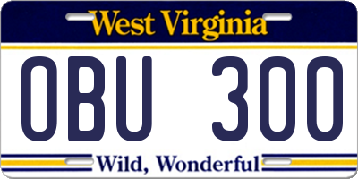 WV license plate OBU300