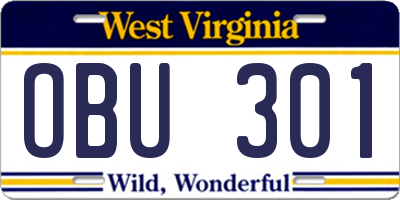 WV license plate OBU301