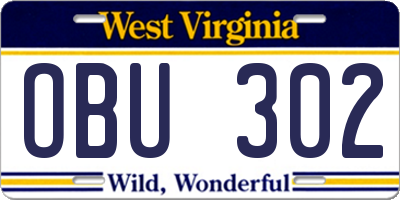 WV license plate OBU302