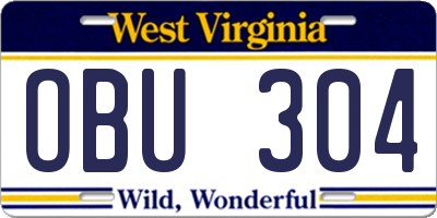 WV license plate OBU304