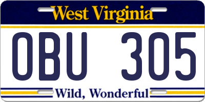 WV license plate OBU305