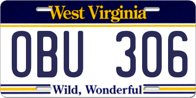 WV license plate OBU306