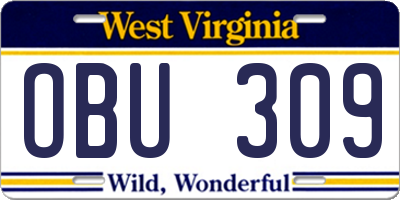 WV license plate OBU309