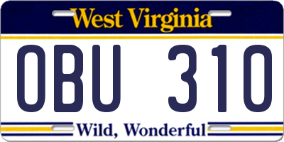 WV license plate OBU310