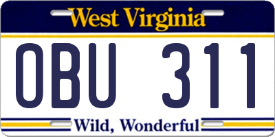 WV license plate OBU311
