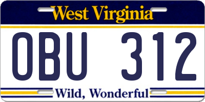 WV license plate OBU312