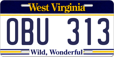WV license plate OBU313