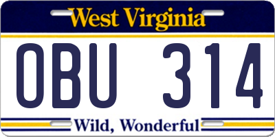 WV license plate OBU314
