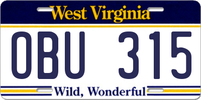 WV license plate OBU315