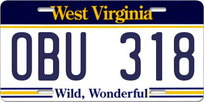 WV license plate OBU318