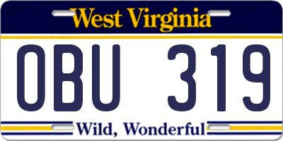 WV license plate OBU319