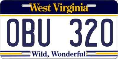 WV license plate OBU320