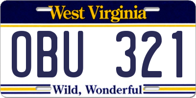 WV license plate OBU321