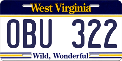 WV license plate OBU322