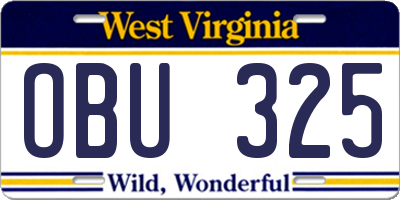 WV license plate OBU325