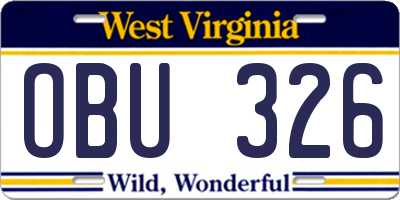WV license plate OBU326