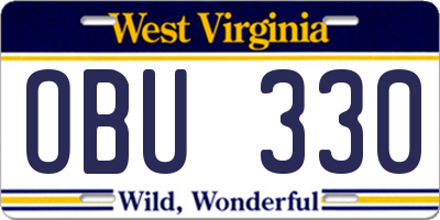 WV license plate OBU330