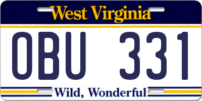 WV license plate OBU331