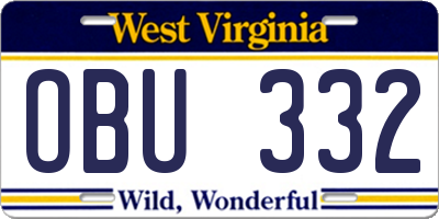 WV license plate OBU332