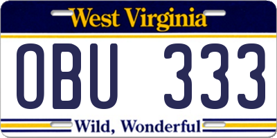 WV license plate OBU333