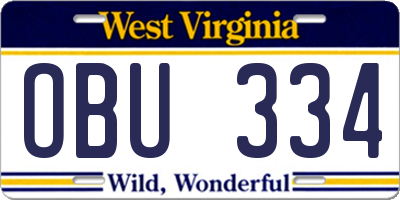 WV license plate OBU334