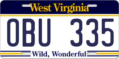 WV license plate OBU335