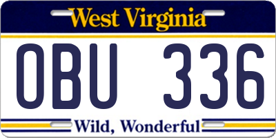 WV license plate OBU336
