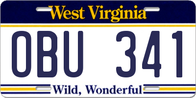 WV license plate OBU341