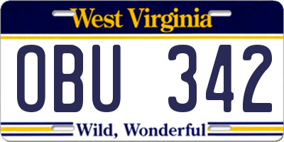 WV license plate OBU342